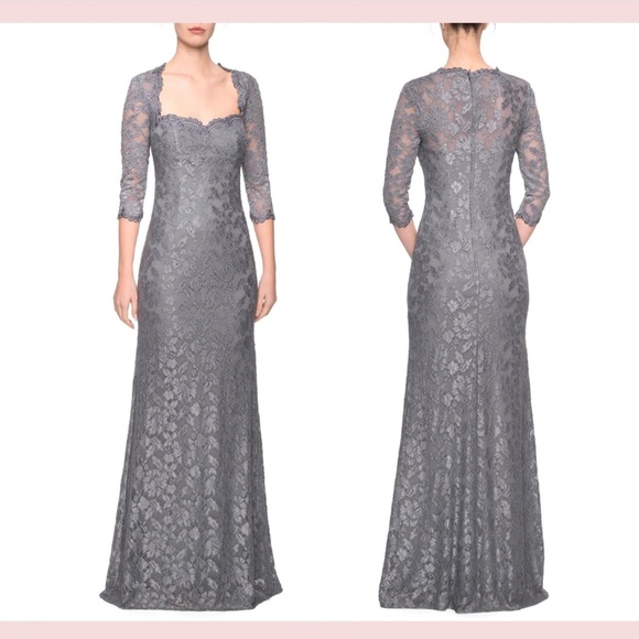 NEW $408 La Femme [ size 6 ] 3/4 Sleeve Lace Trumpet Gown...